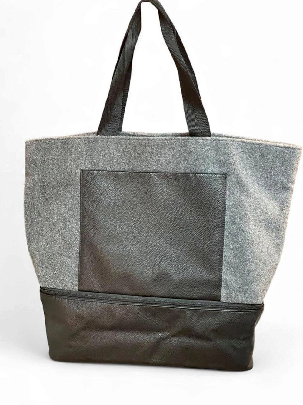 DSW Grey Felt and Black Faux Leather Weekender Tote Bag